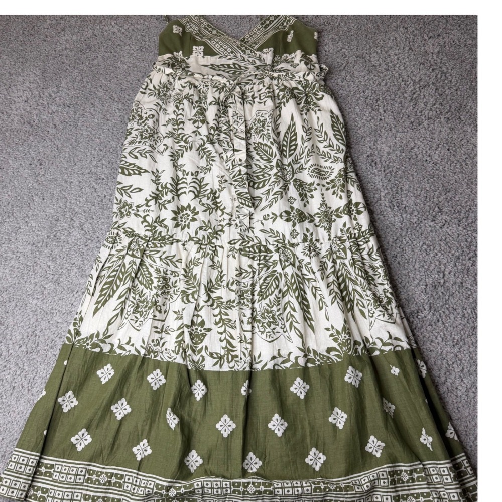 Speed Control New York Olive Green Floral Cotton Tiered Maxi Dress Womens Medium